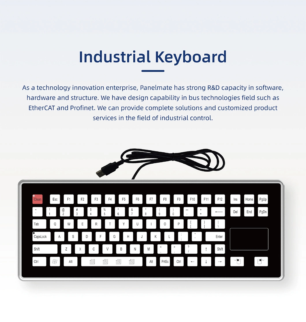 19" Industrial Keyboard with Touchpad Self-Lock Key IP65 Waterproof & Dustproof Industrial Membrane Keyboards