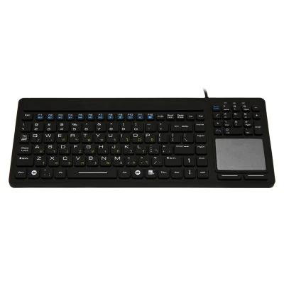 Прочная моющаяся дезинфицируемая антивирусная промышленная медицинская силиконовая клавиатура со степенью защиты IP68 со встроенной сенсорной панелью, 12 функциональными клавишами и цифровой клавиатурой.